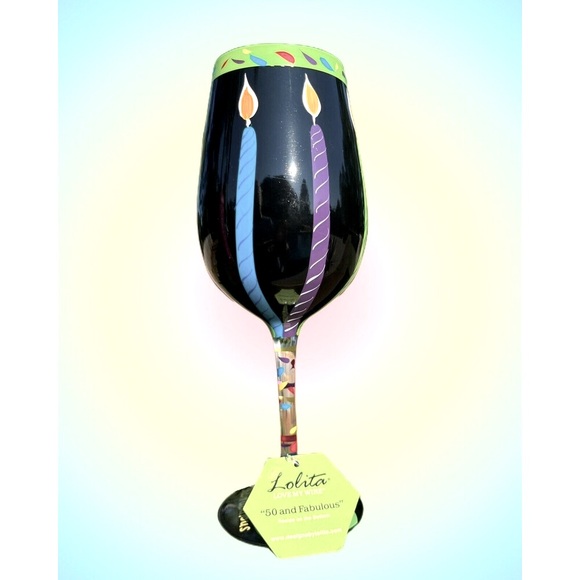 “Lolita” Love My Wine Hand Painted & Hand Blown Wine Glass 50 And Fabulous NWT - Picture 2 of 7